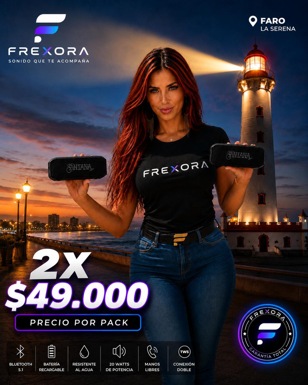 Pack de 2 parlantes SANTANA Bluetooth 5.1 FREXORA
