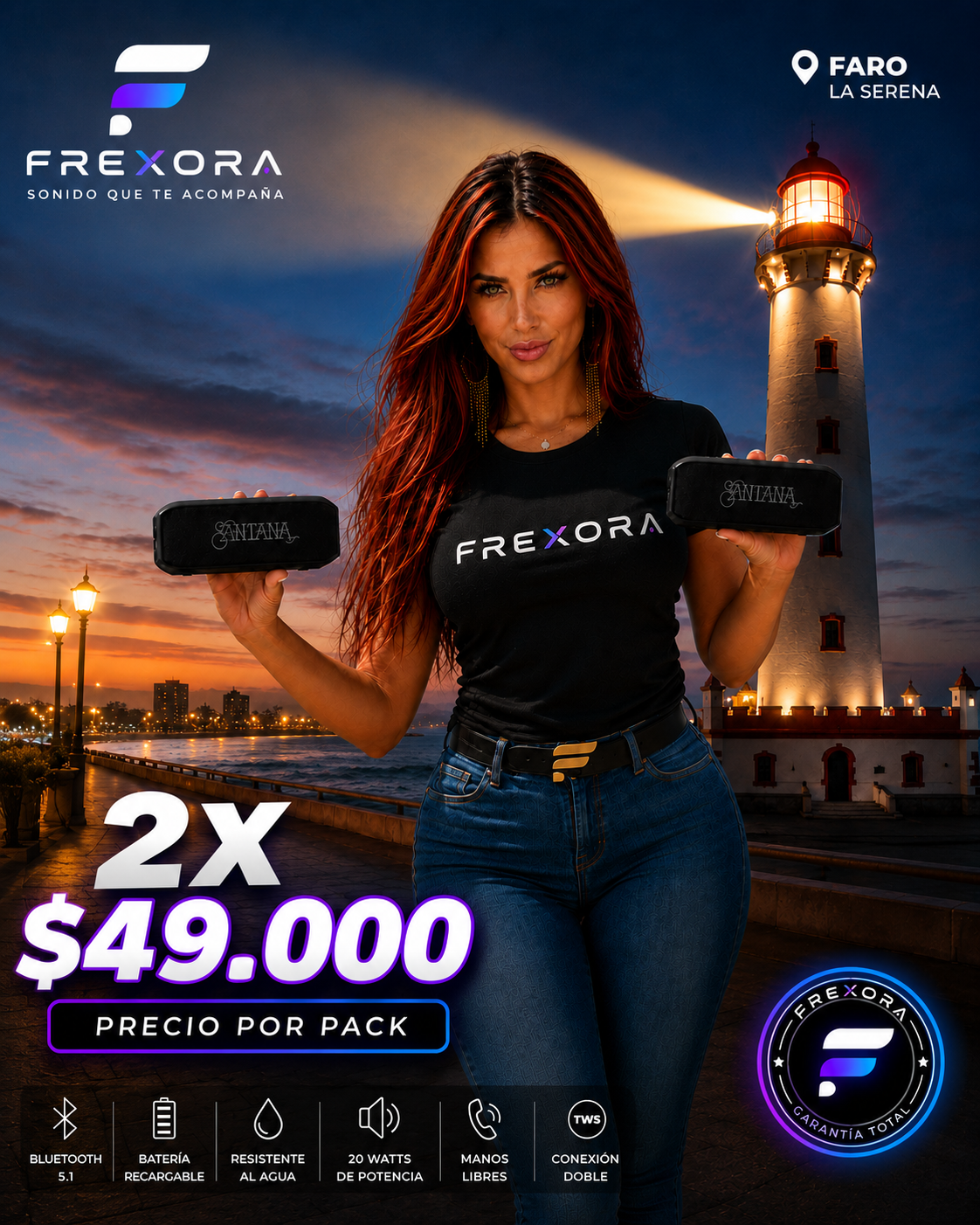 Pack de 2 parlantes SANTANA Bluetooth 5.1 FREXORA
